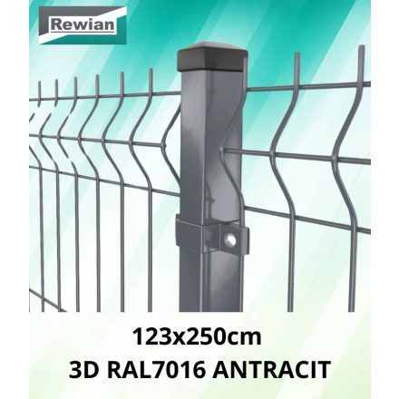 Kerítéspanel 3D antracit RAL7016 123x250cm